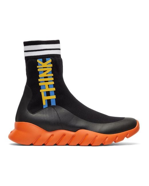 Fendi Black & Orange Sock 'think ' High-top Sneakers for men