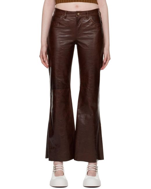 Pantalon évasé brun en cuir Marni en coloris Brown