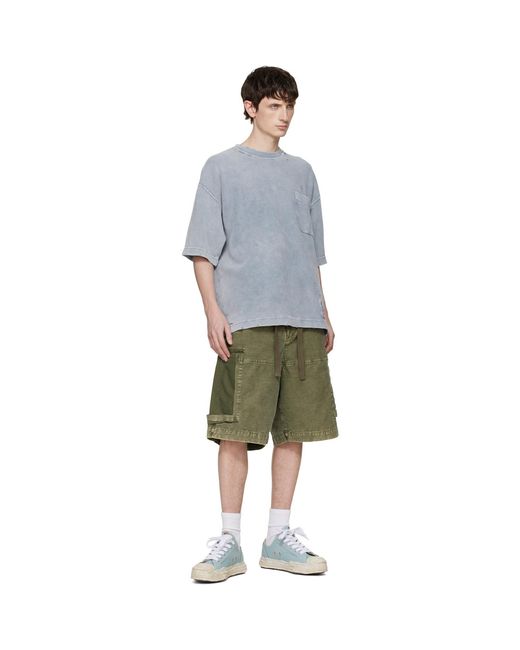Maison Mihara Yasuhiro Green Khaki Cotton Satin Cargo Shorts for men
