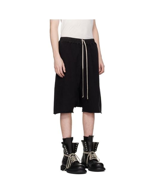Rick Owens Black Temple Drawstring Pods Shorts for men
