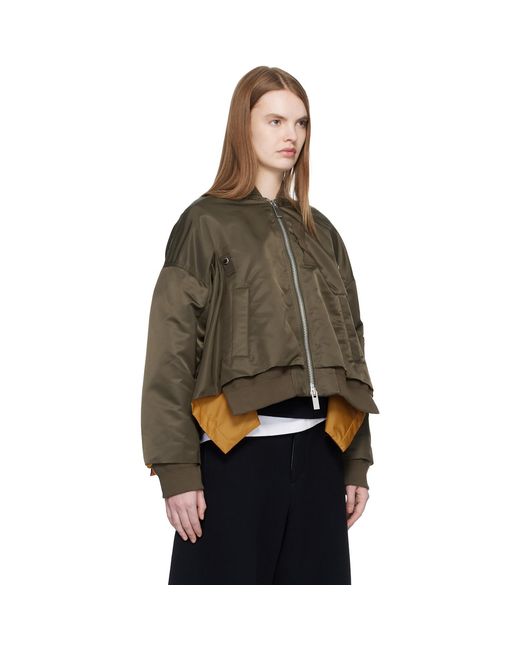 Sacai Brown Khaki Nylon Twill Bomber Jacket