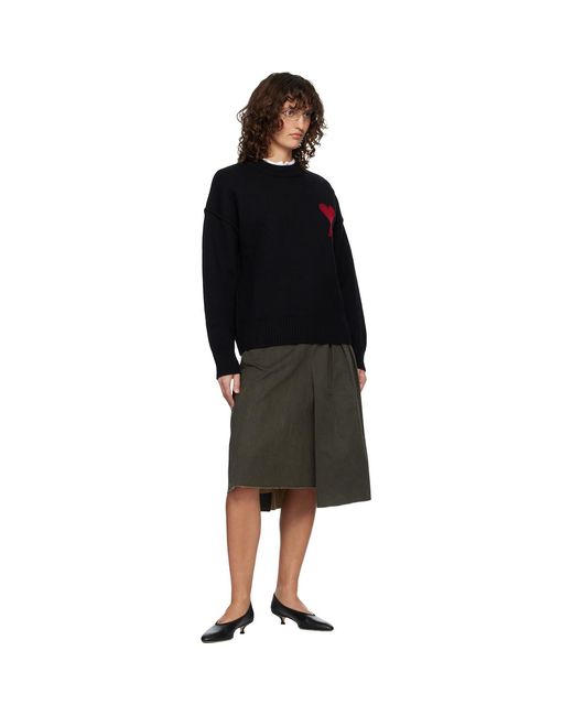 AMI Black Wool Crewneck Ami De Coeur Sweater