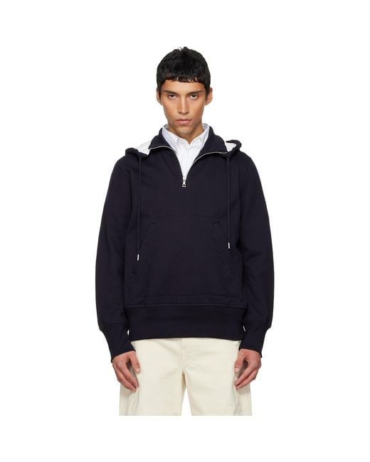 Dries Van Noten Blue Half-Zip Hoodie for men