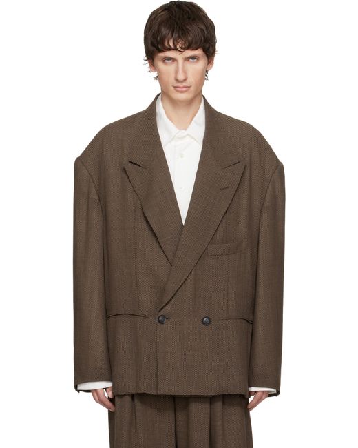 SOSHIOTSUKI Brown Round Big Shoulder Wool Serge Blazer for men