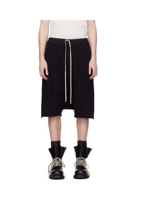 Rick Owens Black Temple Drawstring Pods Shorts for men