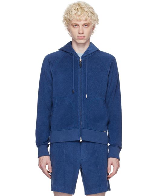 Tom Ford Blue Towelling Hoodie for men