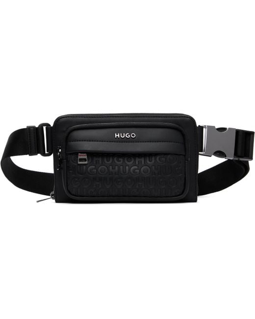 メンズ HUGO ブラック エンボスロゴ バッグ Black