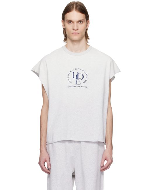 Alexander Wang White Distressed Logo Oversized Muscle T-Shirt for men