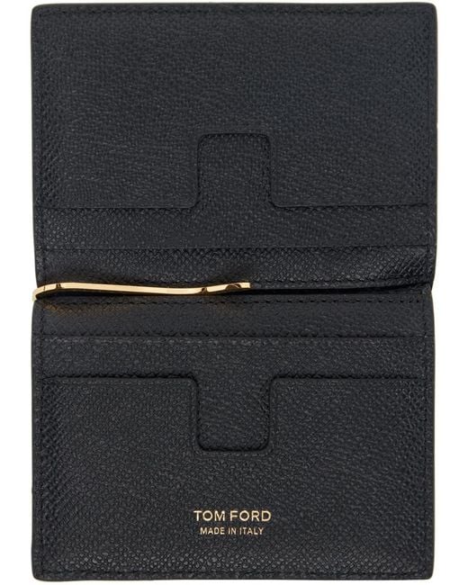 TOM FORD ブラック グレインレザー マネークリップ カードケース メンズ Tom Ford ブラック スモール グレインレザー