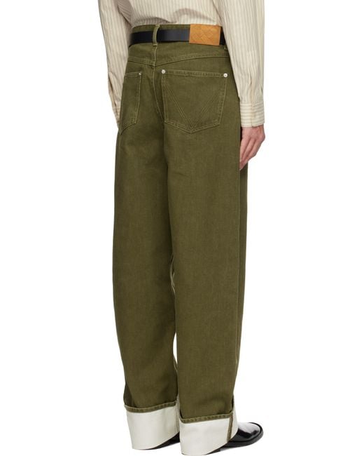 Bottega Veneta Khaki Colored Turned Up Jeans in Green for