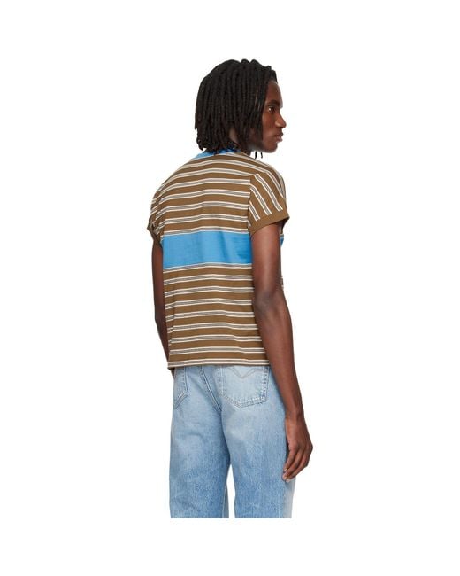 Versace Blue Embroidered-Logo Striped-Intarsia Cotton T-Shirt for men