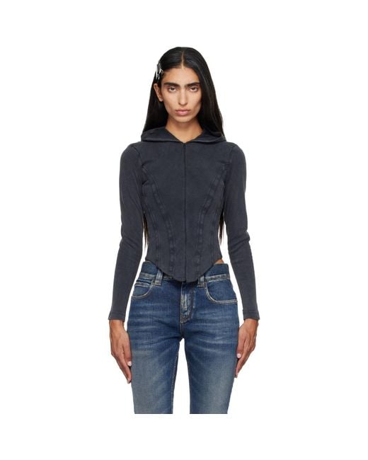 Balenciaga Blue Corseted Zip Interlock Stretch Jersey Hoodie
