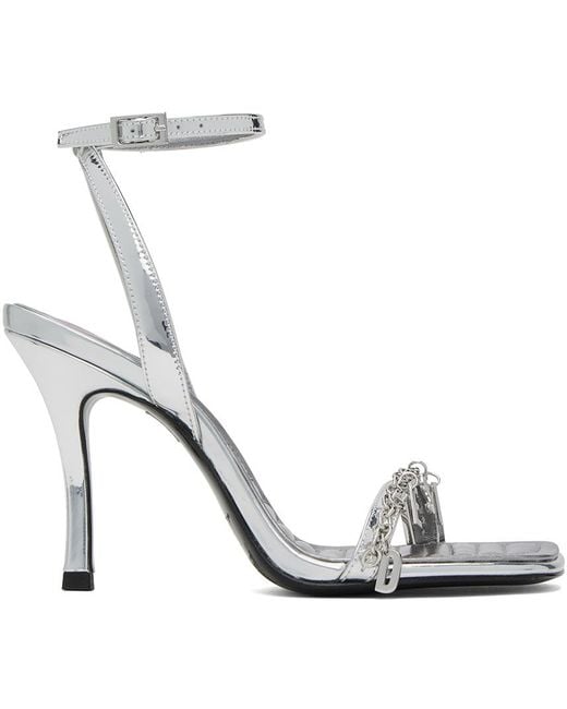 DIESEL Metallic Silver D-vina Sdl Heeled Sandals