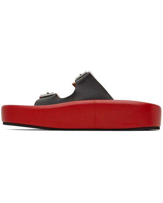 MM6 by Maison Martin Margiela Black & Red Sunken Buckle Sandals