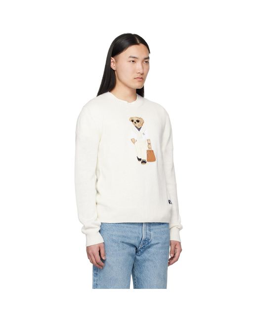 Ralph Lauren White 'Polo Bear' Silk-Linen Sweater for men