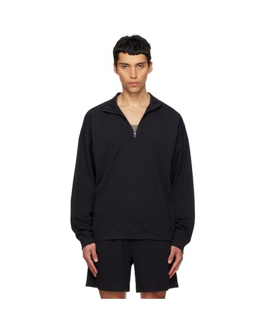 Skims Black Jersey Lounge Relaxed Quarter Zip Pullover Sweatshirt for men