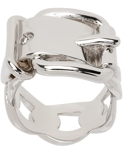 Acne Metallic Silver Buckle Ring for men