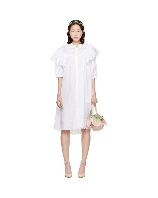 Simone Rocha Black Puff Sleeve Ruffle Frill Trim Shirt Midi Dress