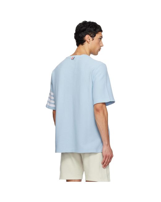 Thom Browne Blue Textured Pique 4-Bar T-Shirt for men