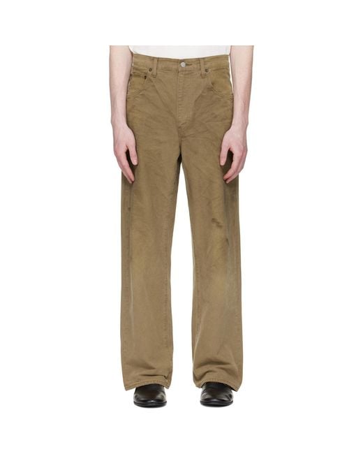 Ssstein Multicolor Khaki Sulfur Dyed Oxford Vintage Wide Trousers for men