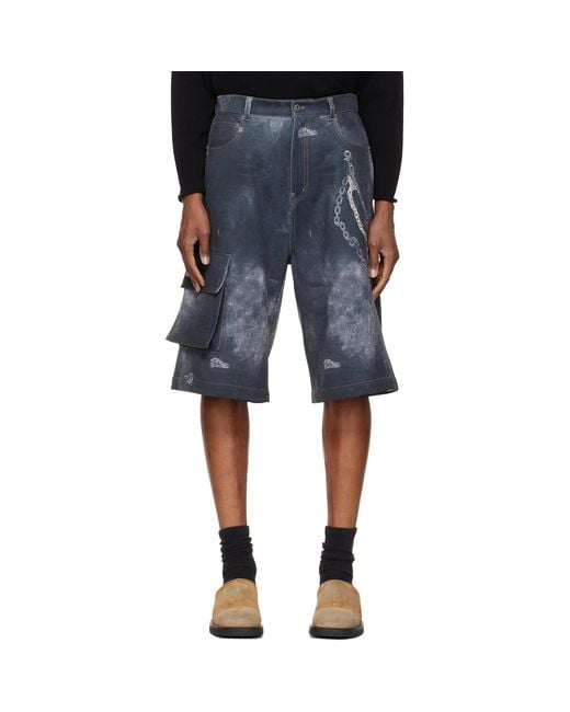 we11done Blue Trompe L'Oeil Cargo Shorts for men