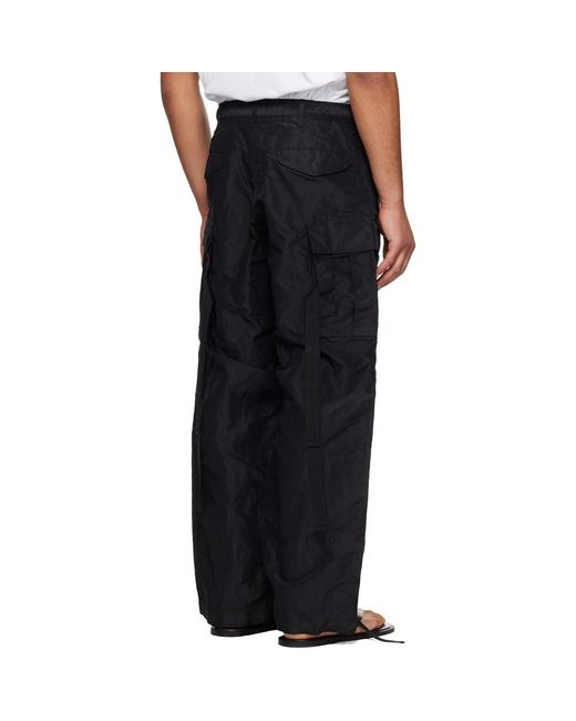 Sacai Black Treated Nylon Twill Cargo Pants for men