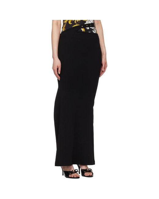 Versace Jeans Couture Black Baroque Buckle Ribbed Maxi Skirt