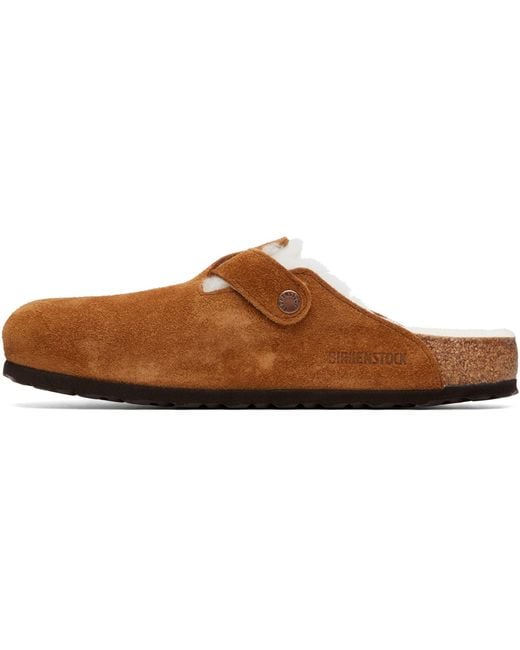 Birkenstock Brown Tan Regular Boston Shearling Loafers for men