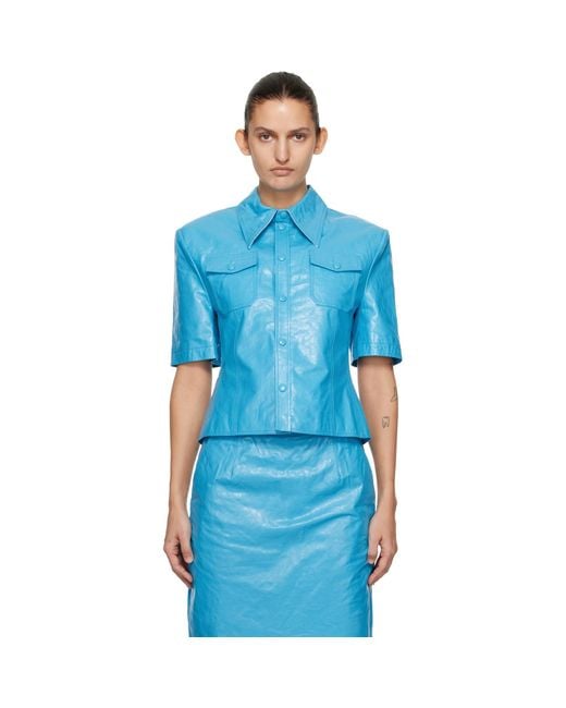 Willy Chavarria Blue Chavela S/S Leather Shirt