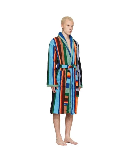 Versace Red Striped Cotton-terry Jacquard Bathrobe for men