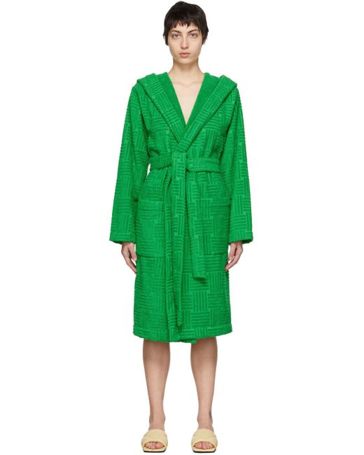 Bottega Veneta Cotton Intreccio Bath Robe in Green - Lyst