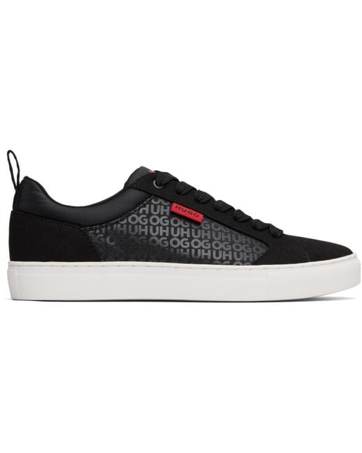 HUGO Black Printed-Logo Sneakers for men