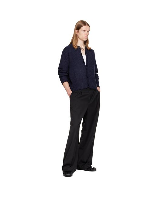 TONYWACK Blue Brushed Wool Crew-Neck Cardigan for men