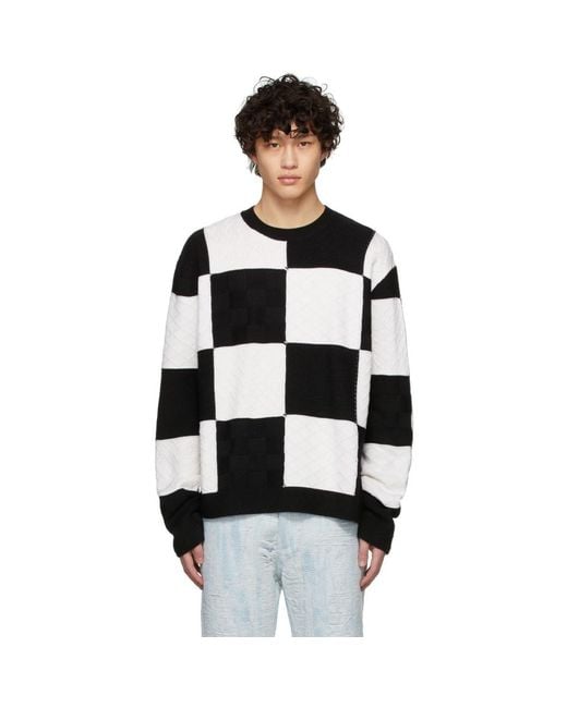 Ambush Black And White Checkered Knit Sweater for men