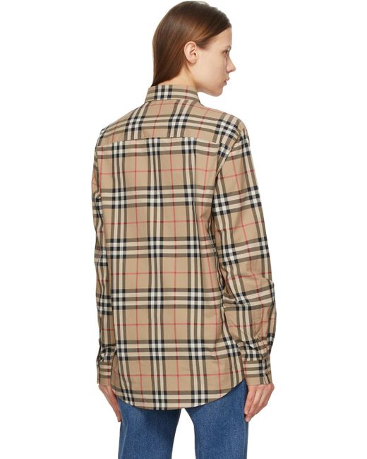 Burberry コットン ベージュ チェック シャツ カラー ナチュラル Lyst