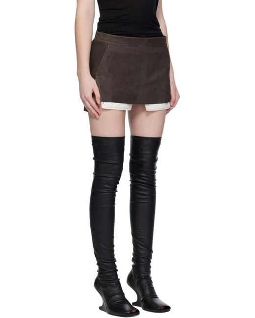 Rick Owens グレー Concordians Fog Cutoff レザー ミニスカート Black