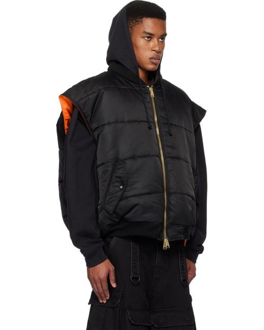 メンズ Vetements ブラック＆オレンジ リバーシブル ロゴ ボンバーベスト Black