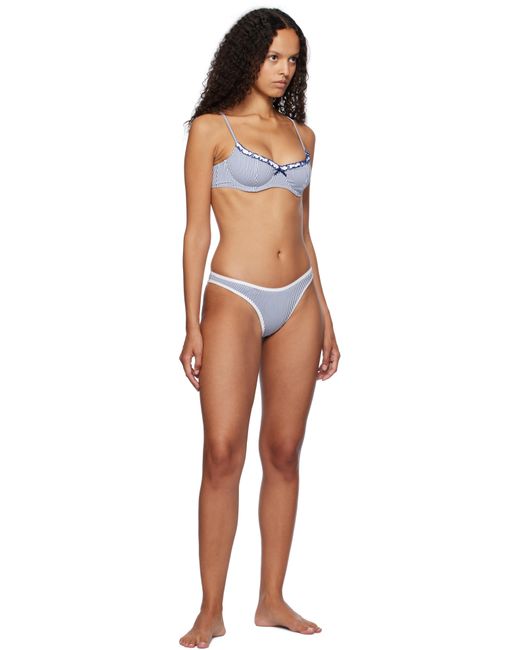 Frankie's Bikinis ブルー&ホワイト Dove ストライプ クラシック ビキニボトム Black