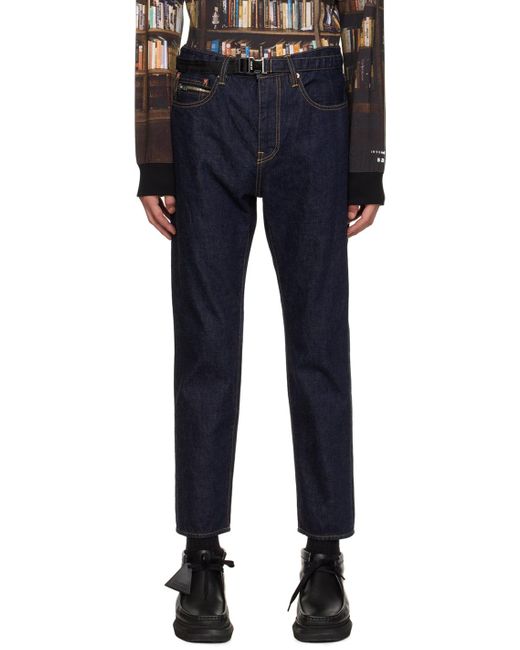 Sacai Blue Navy Belted Jeans for men