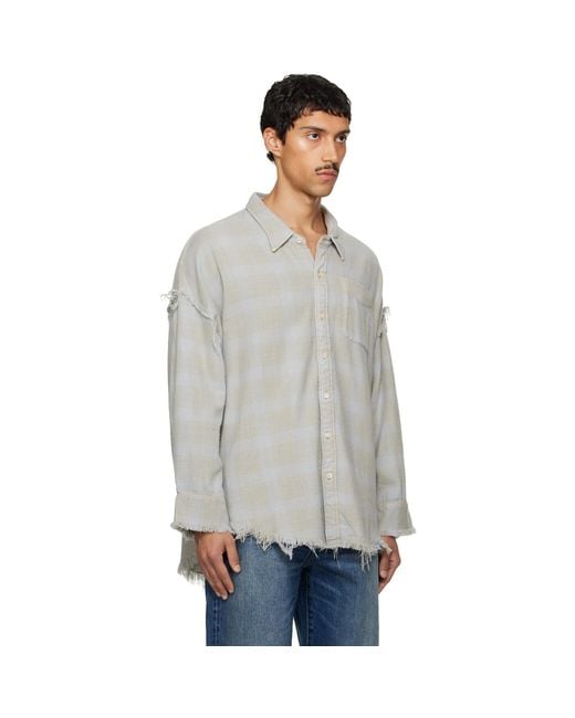R13 Gray Shredded Seam Drop Neck Shirt for men
