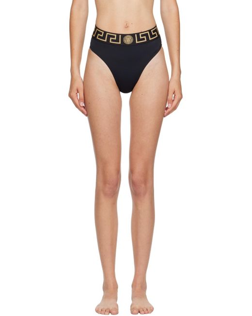 Versace Black Greca Border High Waist Bikini Bottoms