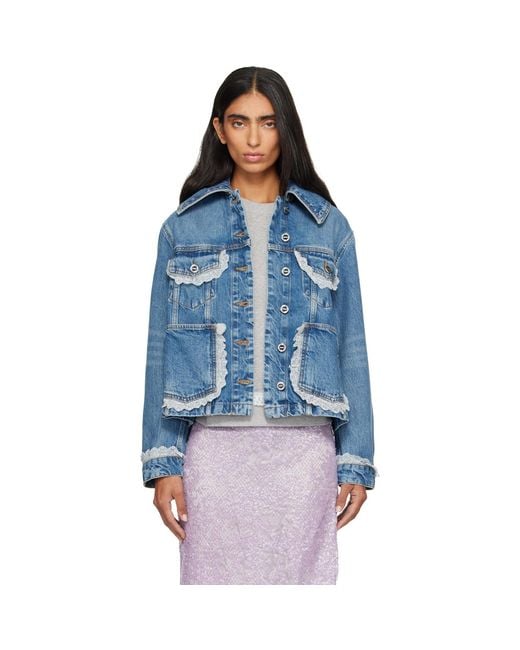 Ganni Blue Rigid Lace Denim Jacket