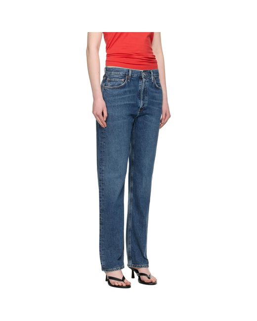 Agolde Blue 90's Pinch Waist Long High Rise Straight Jeans