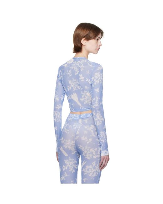 Moschino Blue Floral Print Mesh T-Shirt