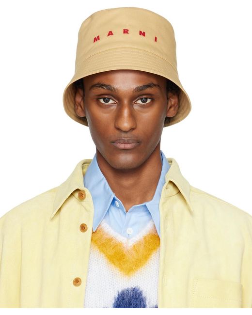 Marni Yellow Embroide Logo Bucket Hat for men