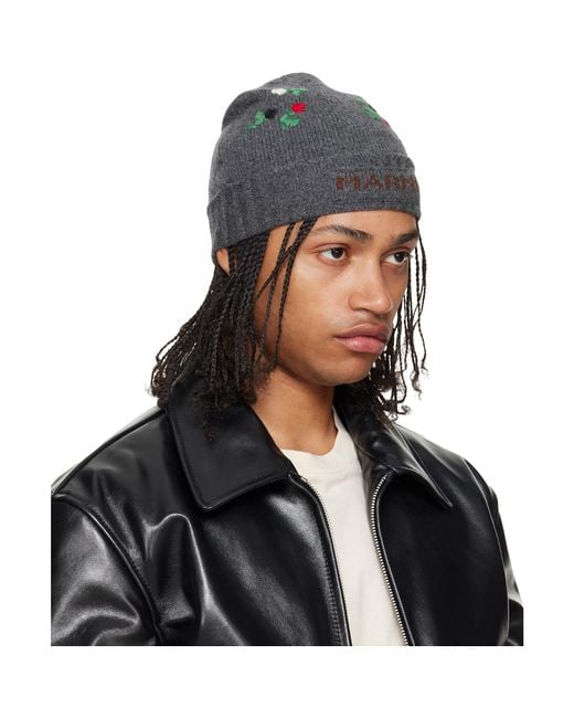 Marni Black Wool & Cashmere Flower Beanie for men