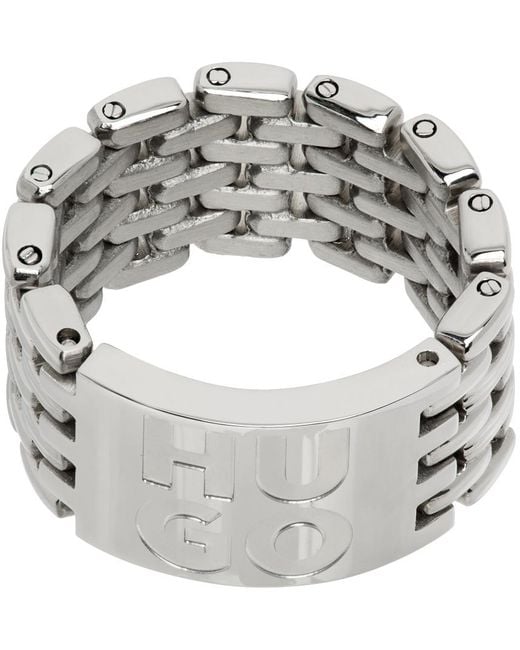 HUGO Gray Silver E-watch Ring for men