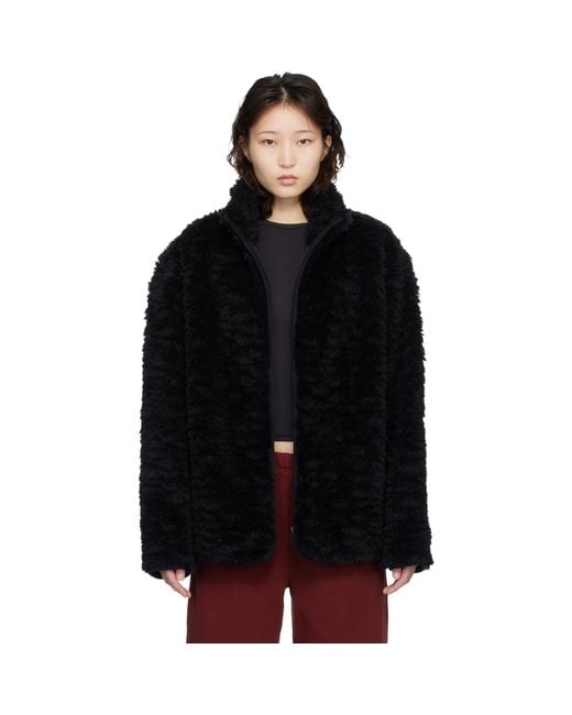Skims Black Faux Fur Oversized Mock Neck Jacket