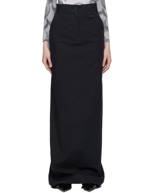 Pushbutton Black Embroidered Maxi Skirt