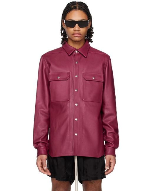 Rick Owens Red Pink Outershirt Leather Jacket for men
